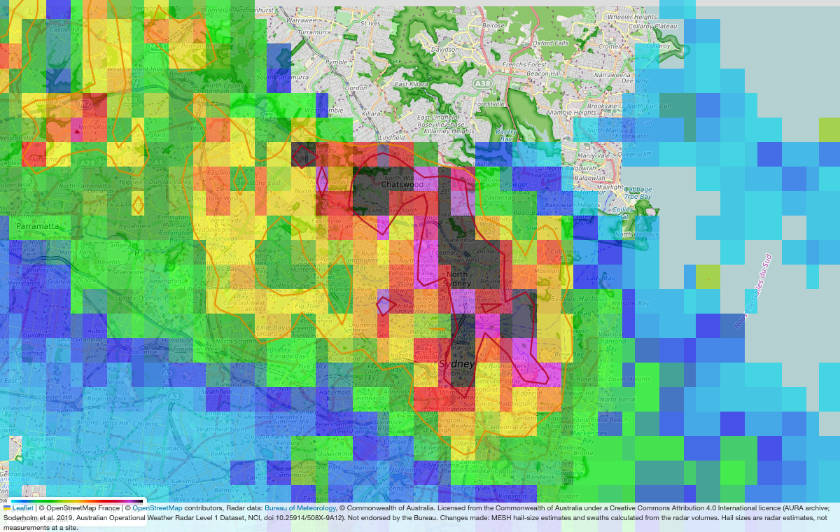 Sydney 3 October 2026, estimated hail by suburb